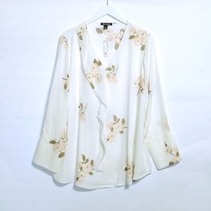 NWT Ivory Floral Print Blouse Sz 2XL